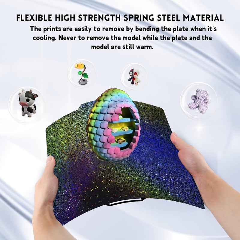 IdeaFormer-3D Flexible Rainbow Starry PEY+Carbon Fiber PET Spring Steel Plate for Bambu Lab X1 X1C X1E P1P P1S P2S A1, Double Sided Textured PEY PET Build Plate 257x257mm for Bambu 3D Printers - Image 5